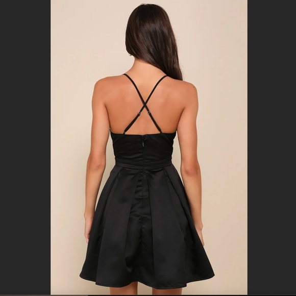 Lulus Skater Dress. Black satin. Size Small - Picture 7 of 8